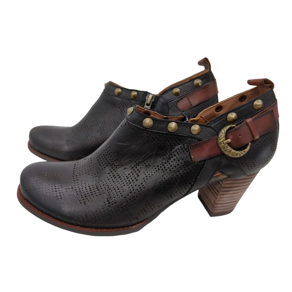 Lartiste Kacie Ankle Bootie Brown Leather Womens EU 40 US 9 Heel Side Zip